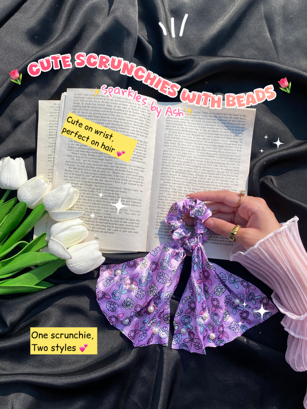 Cute scrunchies with beads 💕