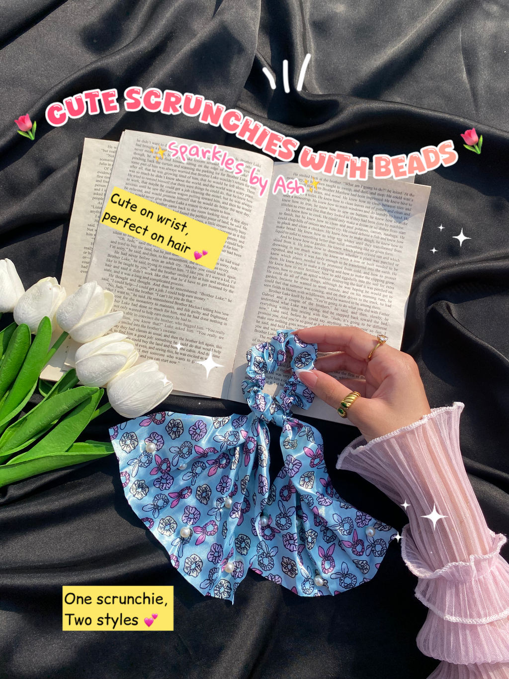 Cute scrunchies with beads 💕