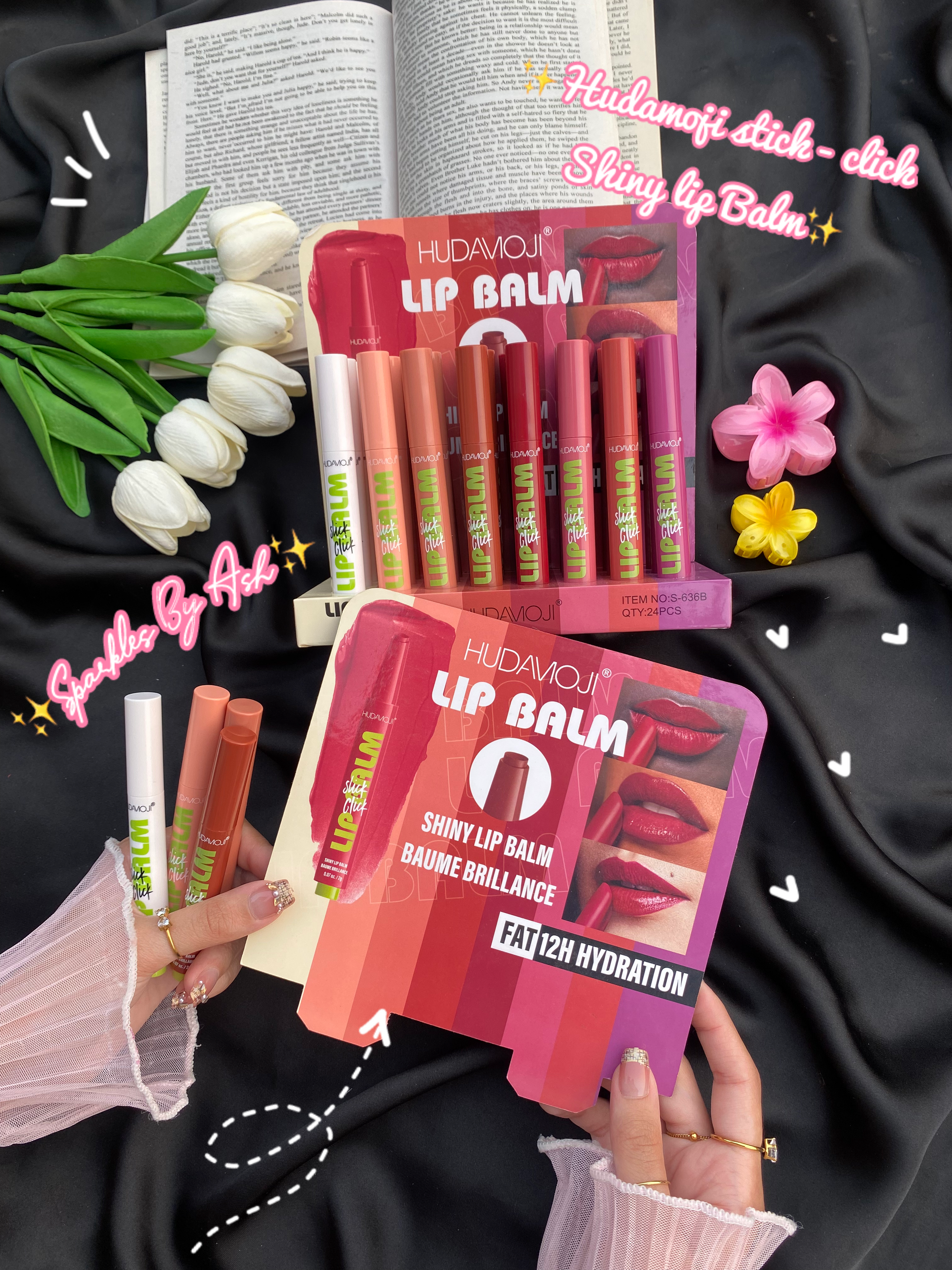 Hudamoji stick click lip balms💕shiny and glossy