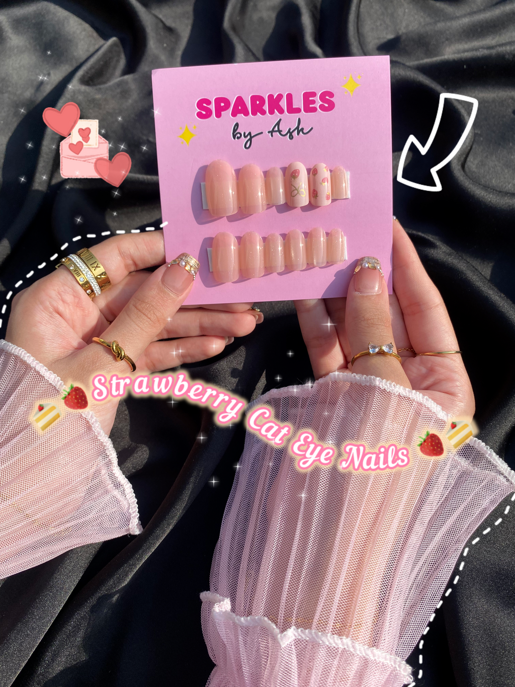 🌷Strawberry cat eye nails- free application kit