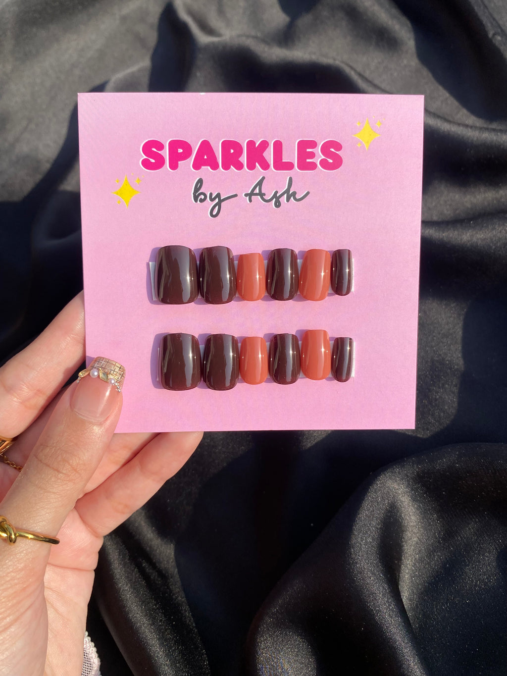 🤎Warm mocha nail set- free application kit