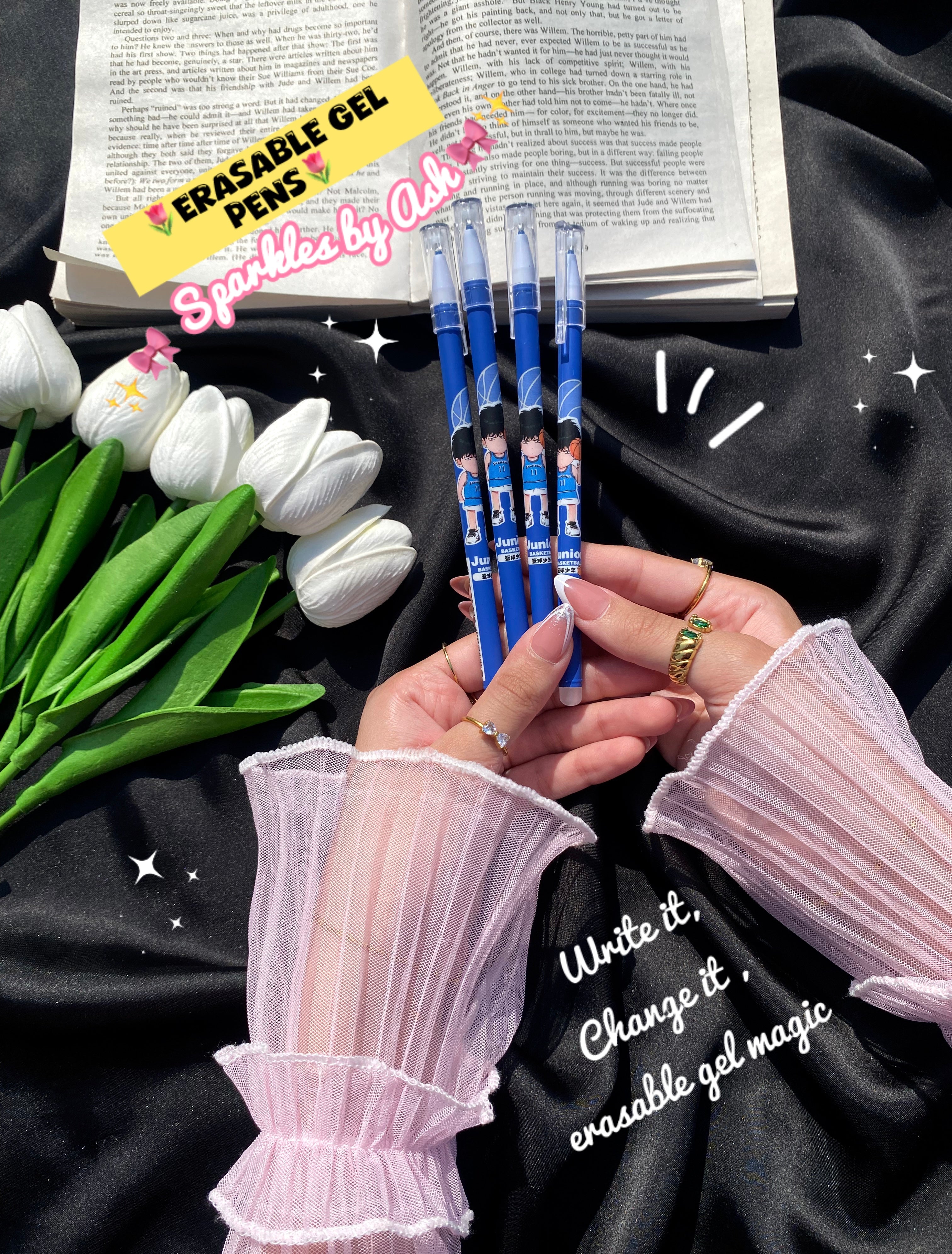 Cool erasable gel pens (blue ink)💕