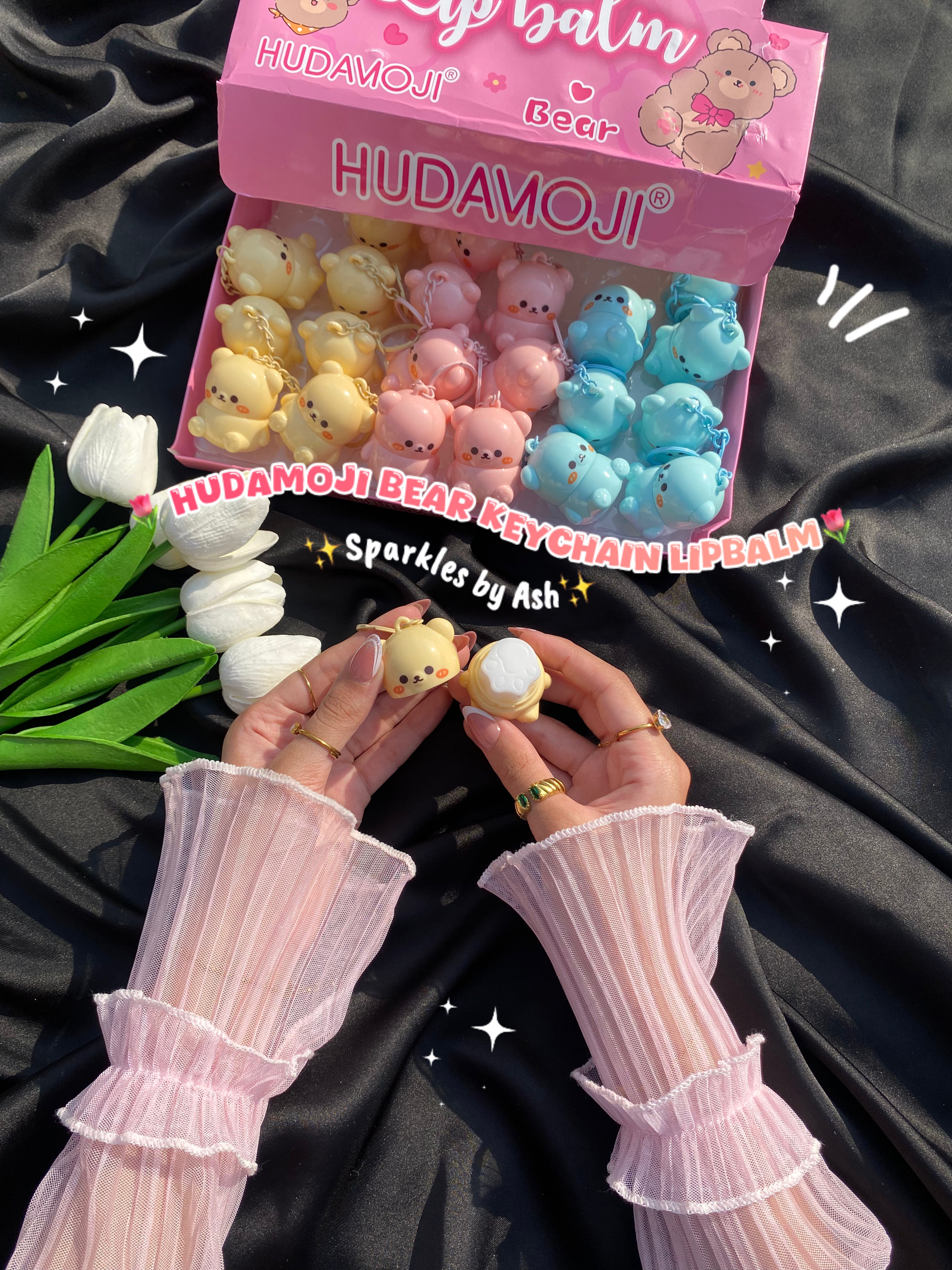 Hudamoji bear keychain lip balms💕