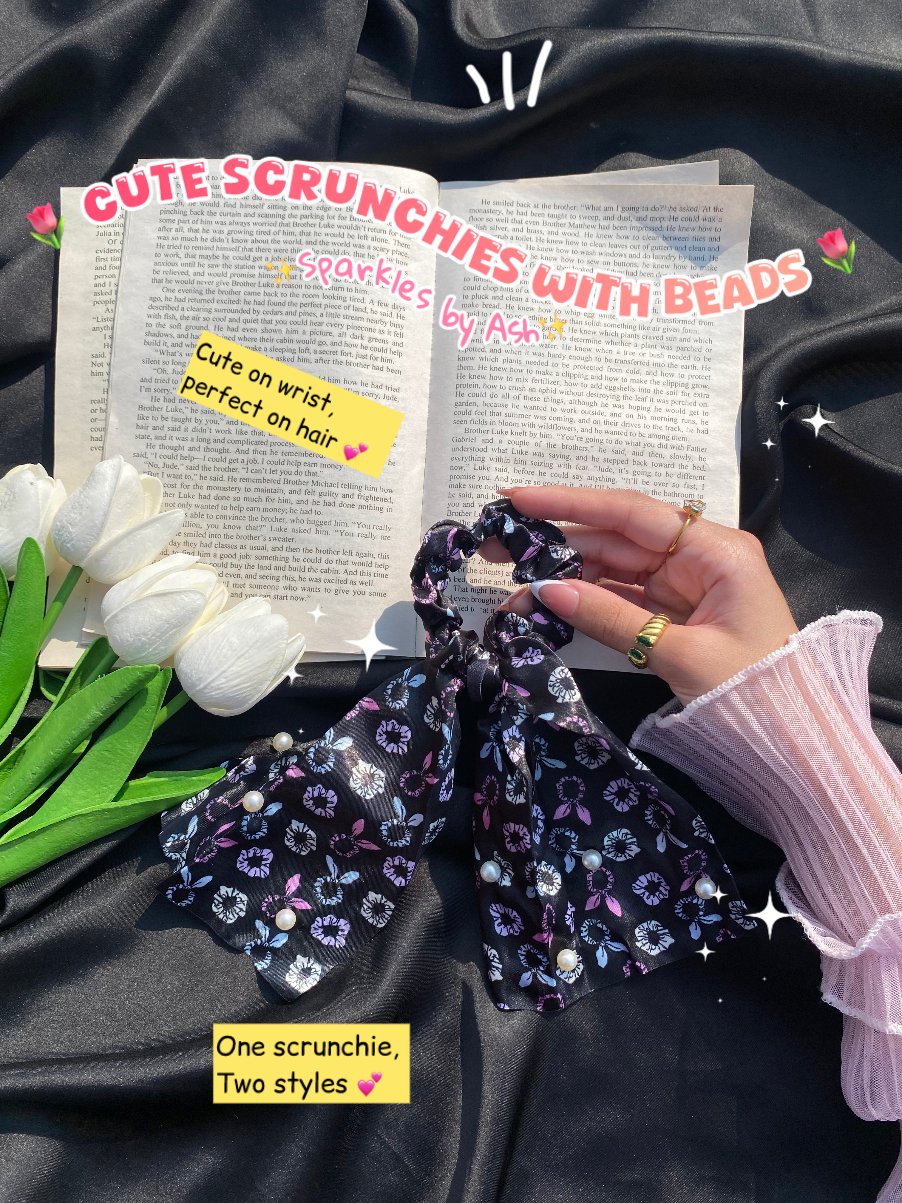 Cute scrunchies with beads 💕