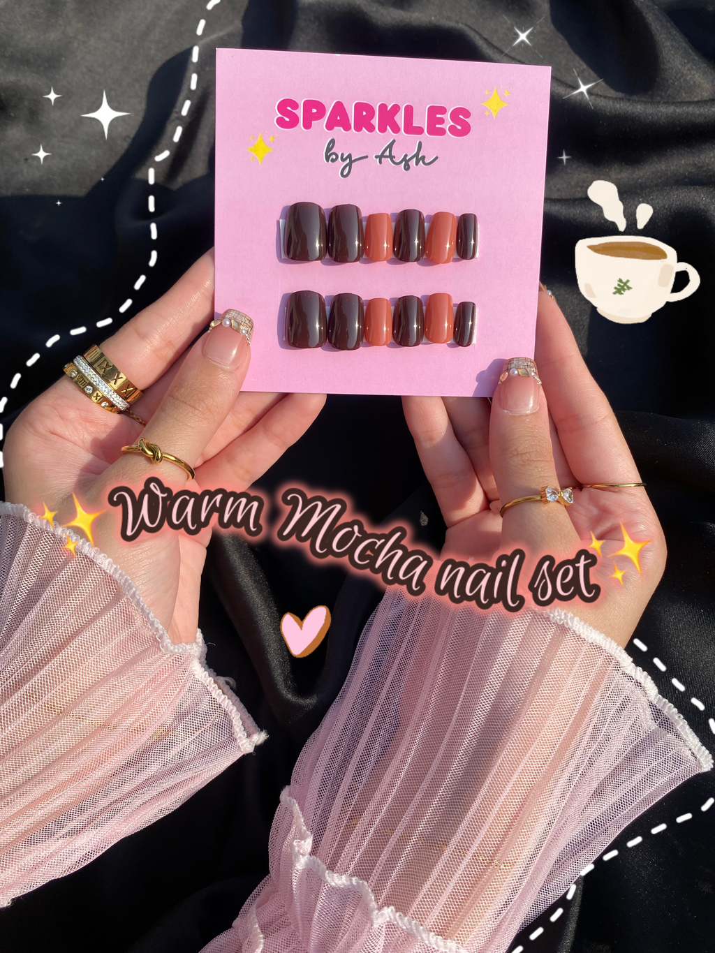 🤎Warm mocha nail set- free application kit